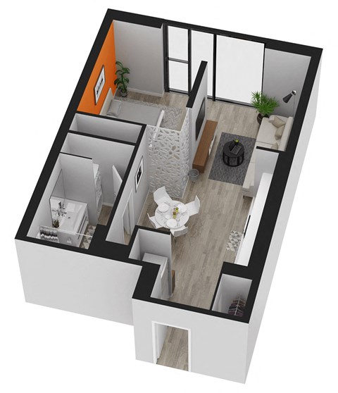 Floor plan for 1 bed, 1 bath, 535 sqft